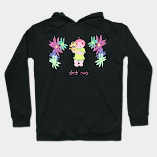 Adorable sloth with flowers “Sloth lover”, lazy funny sloth. Hoodie